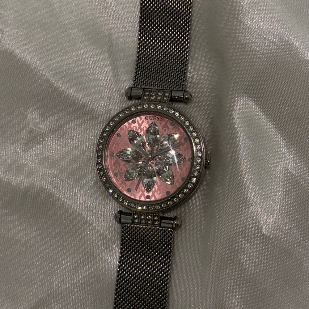 Silver & Pink Sparkling Guess Watch